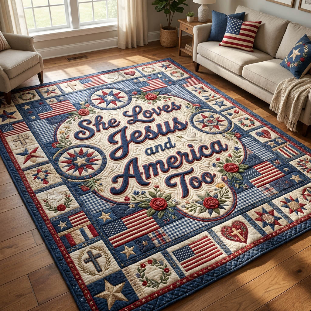 She Loves Jesus And America Faith Area Rug - Non-Slip Washable 3D Print Rug for Living Room & BedroomTVC2108155