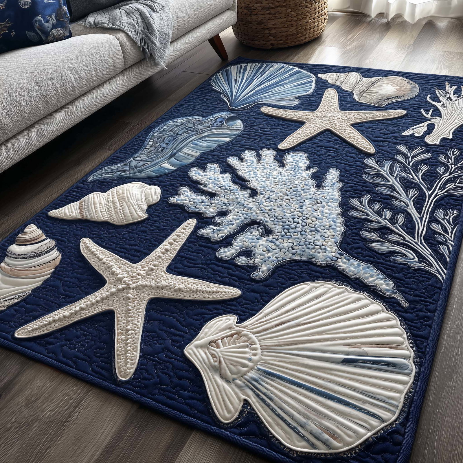 Shoreline Gems Area Rug - Non-Slip Washable 3D Print Rug for Living Room & Bedroom (DesignTVC2108188