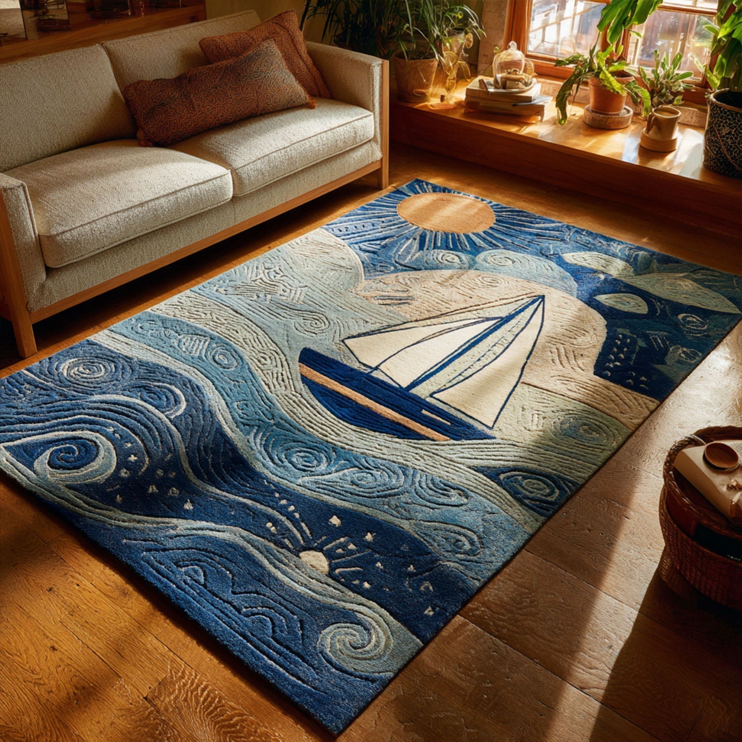Shoreline Mist Area Rug - Non-Slip Washable 3D Print Rug for Living Room & BedroomTVC2108119