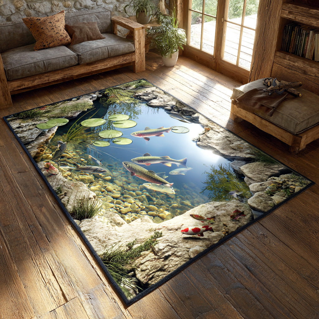 Silent Stream Area Rug - Non-Slip Washable 3D Print Rug for Living Room & BedroomTVC2108118