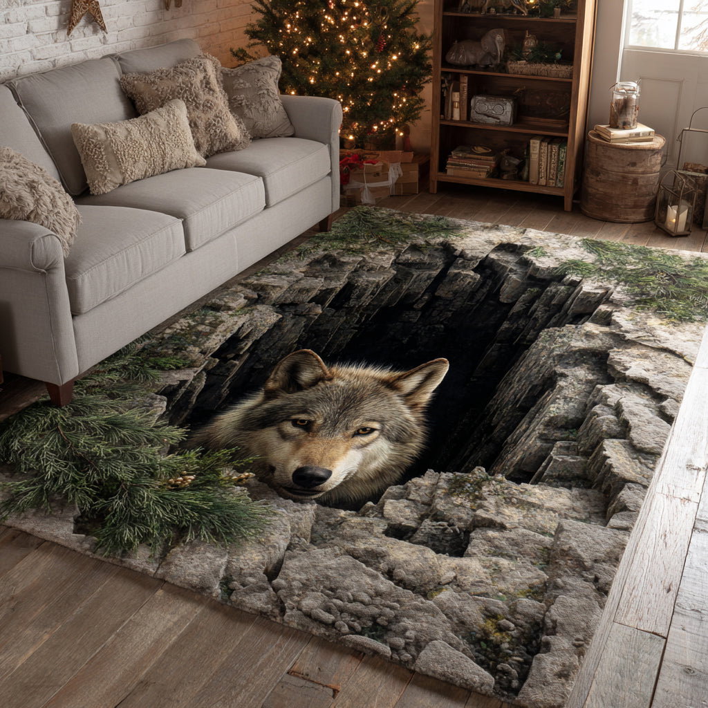 Silent Wolf Chasm Area Rug - Non-Slip Washable 3D Print Rug for Living Room & BedroomTVC2108118