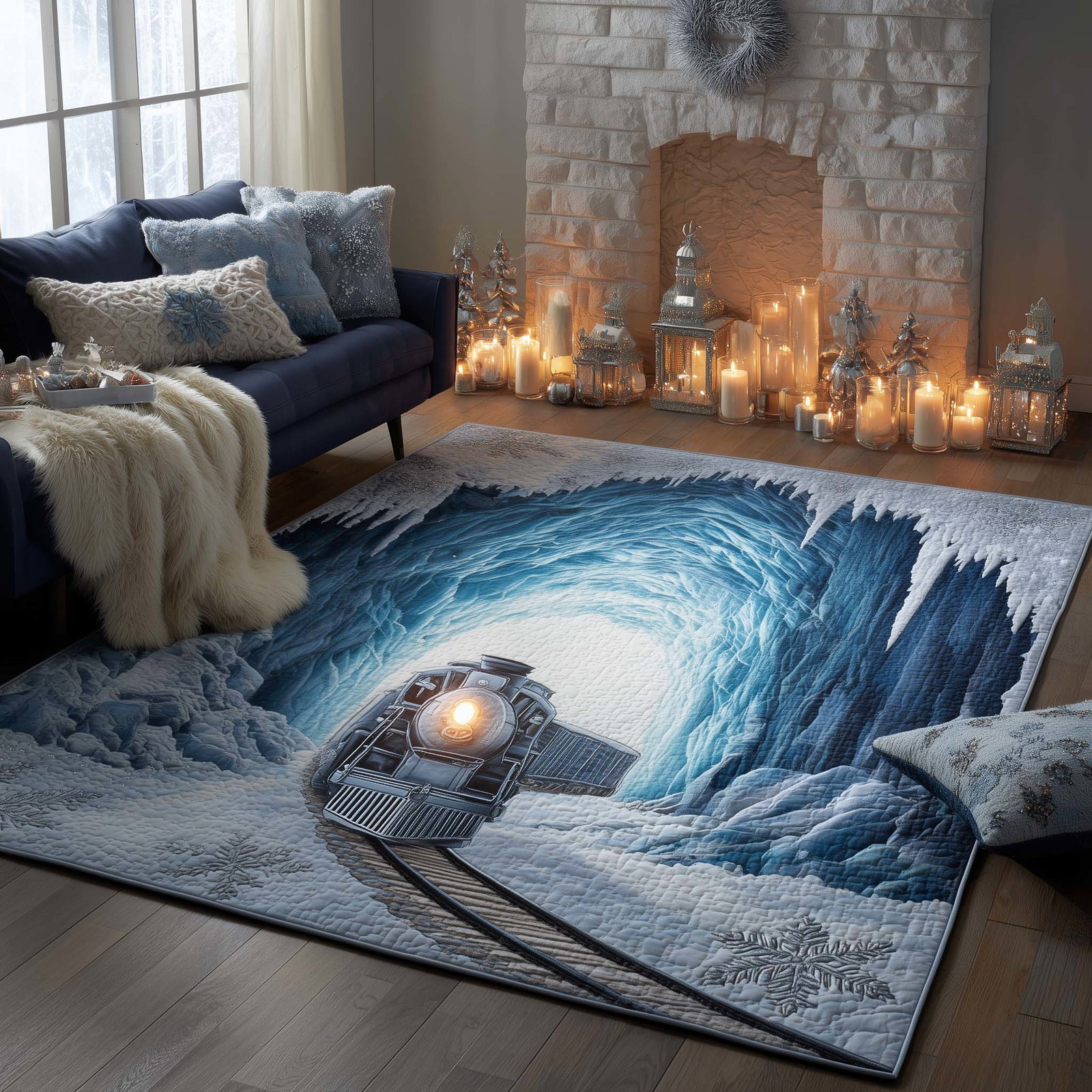 Silver Frost Express Area Rug - Non-Slip Washable 3D Print Rug for Living Room & BedroomTVC2108155