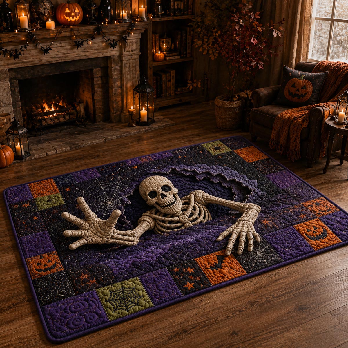 Skeleton Breakout Halloween Area Rug - Non-Slip Washable 3D Print Rug for Living Room & BedroomTVC2108118