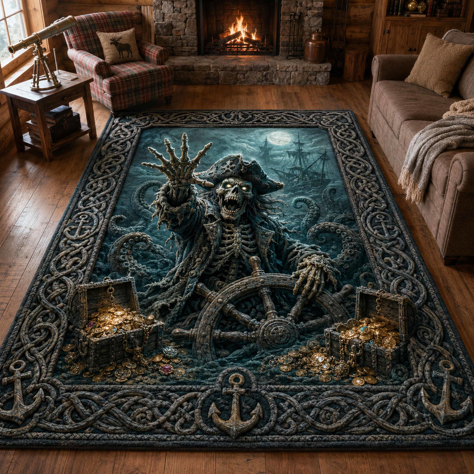 Skeleton Captain Area Rug - Non-Slip Washable 3D Print Rug for Living Room & BedroomTVC210849