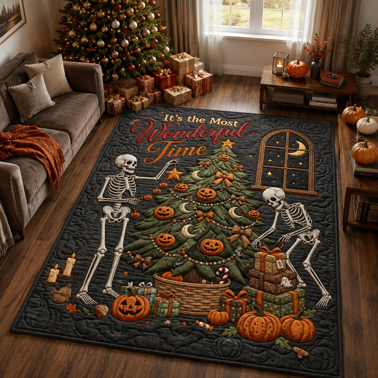 Skeleton Christmas Cheer Area Rug - Non-Slip Washable 3D Print Rug for Living Room & BedroomTVC210857