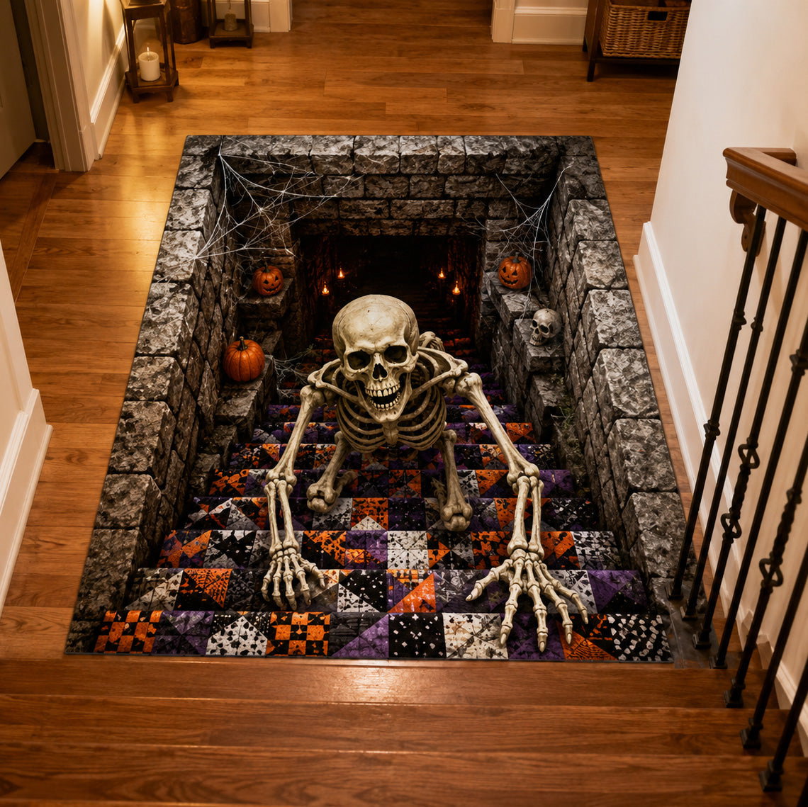 Skeleton Descent Halloween Area Rug - Non-Slip Washable 3D Print Rug for Living Room & BedroomTVC2108118