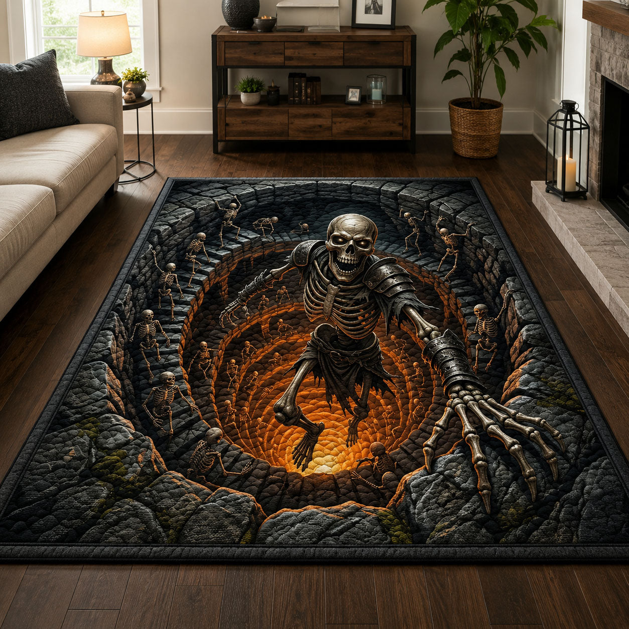Skeleton Halloween Area Rug - Non-Slip Washable 3D Print Rug for Living Room & BedroomTVC2108144