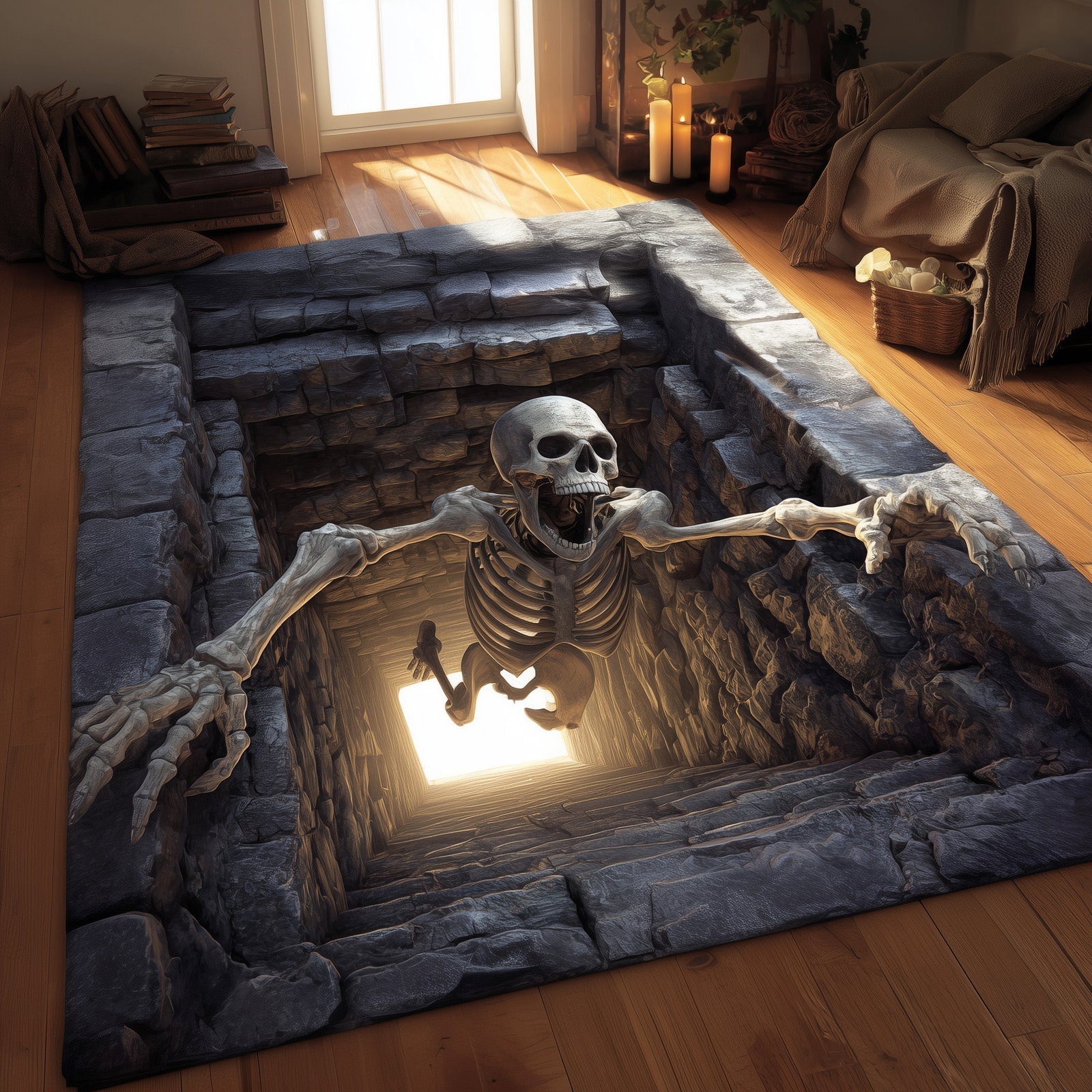 Skeleton Halloween Area Rug - Non-Slip Washable 3D Print Rug for Living Room & BedroomTVC2108155