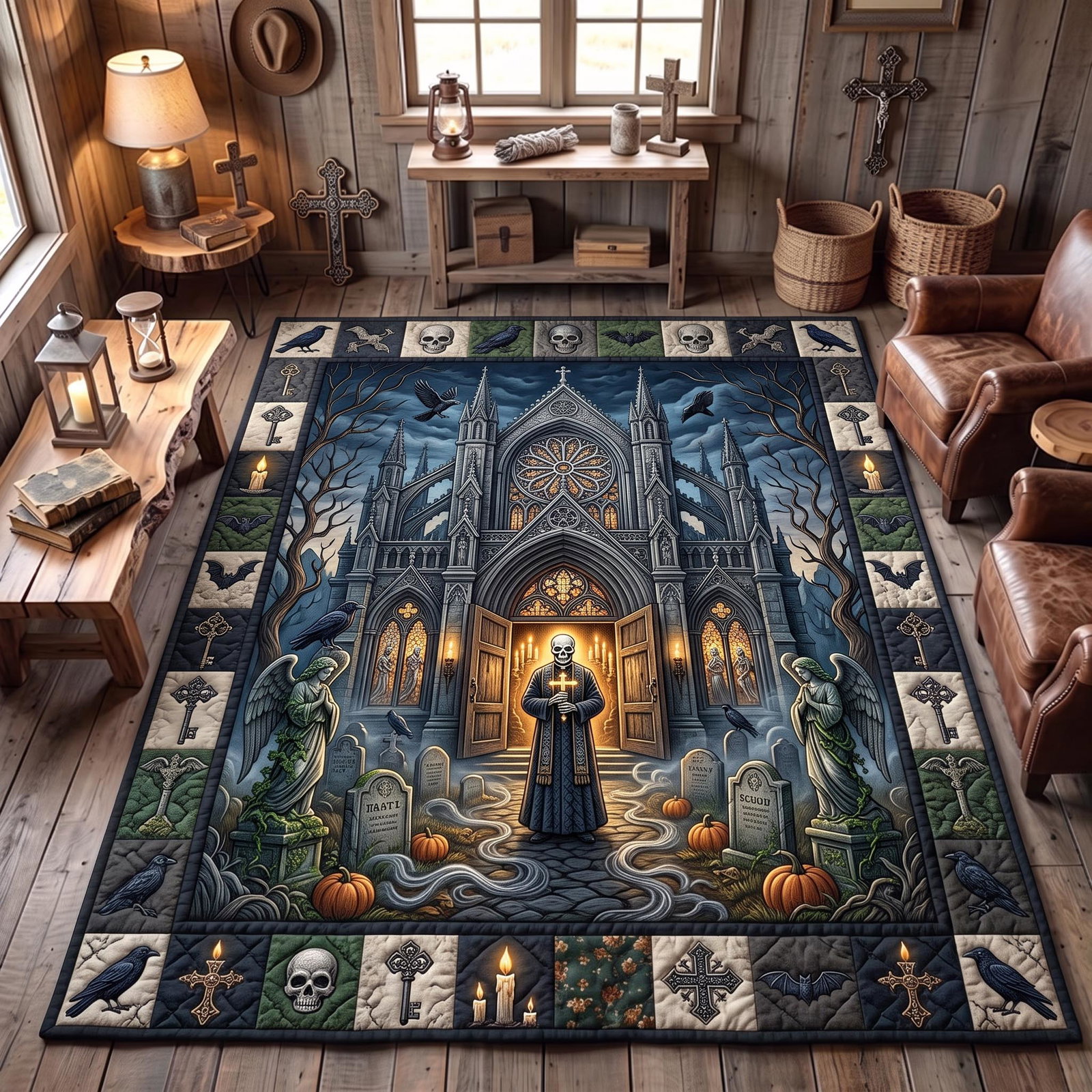 Skeleton Spirit Halloween Area Rug - Non-Slip Washable 3D Print Rug for Living Room & BedroomTVC2108394