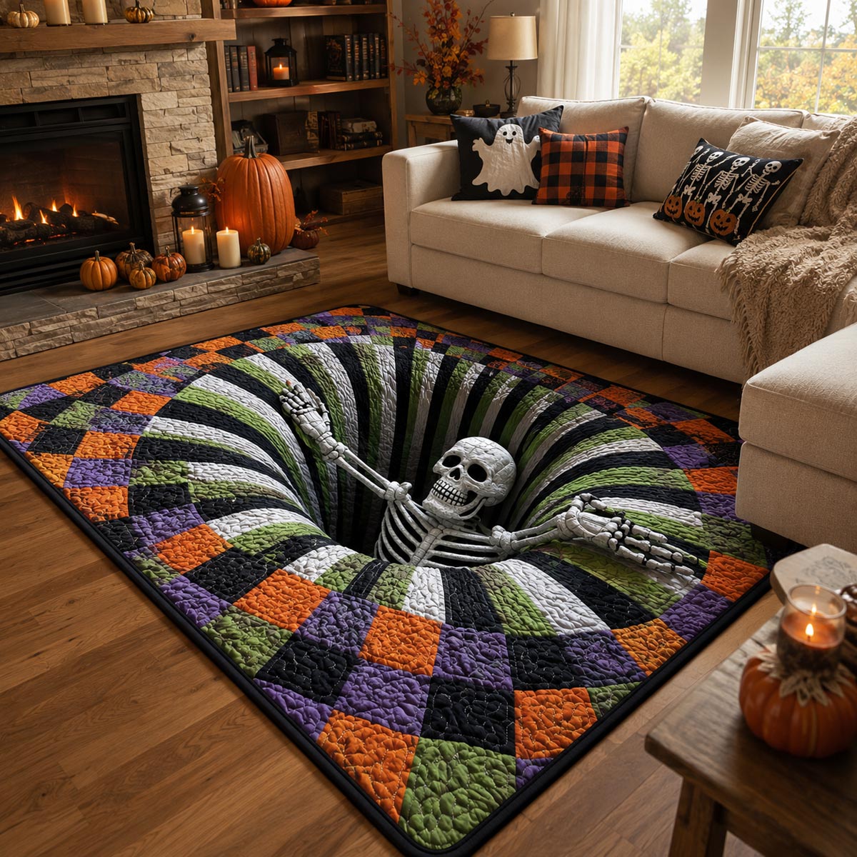 Skeleton Vortex Area Rug - Non-Slip Washable 3D Print Rug for Living Room & BedroomTVC210872