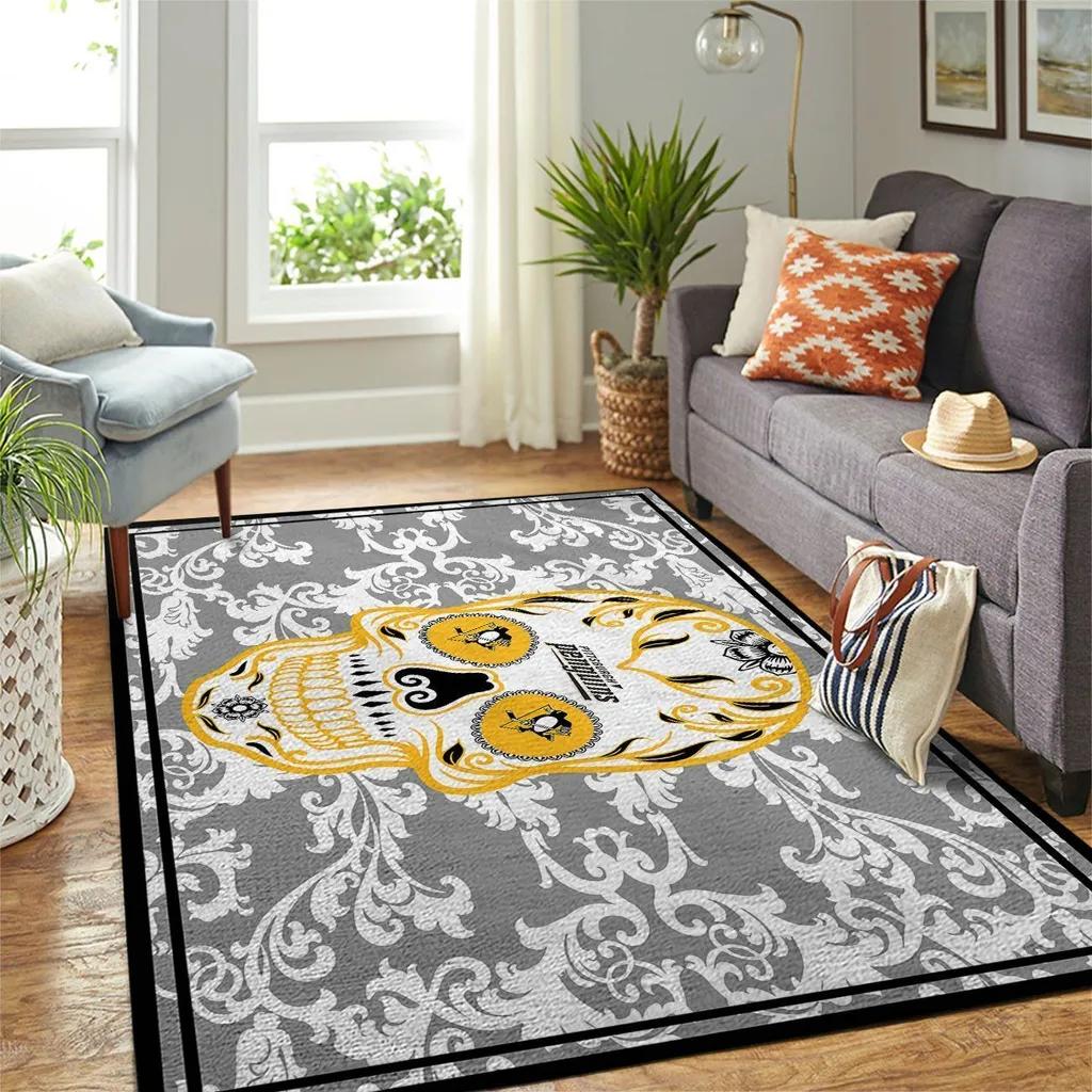 Skull Area Rug for Modern Living Room Decor Yellow and Gray