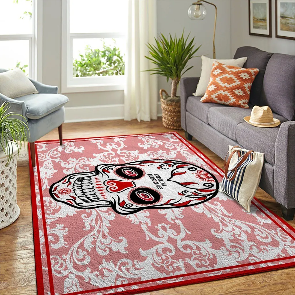 Skull Rug for Living Room Floor Decorative Accent Black and Red
