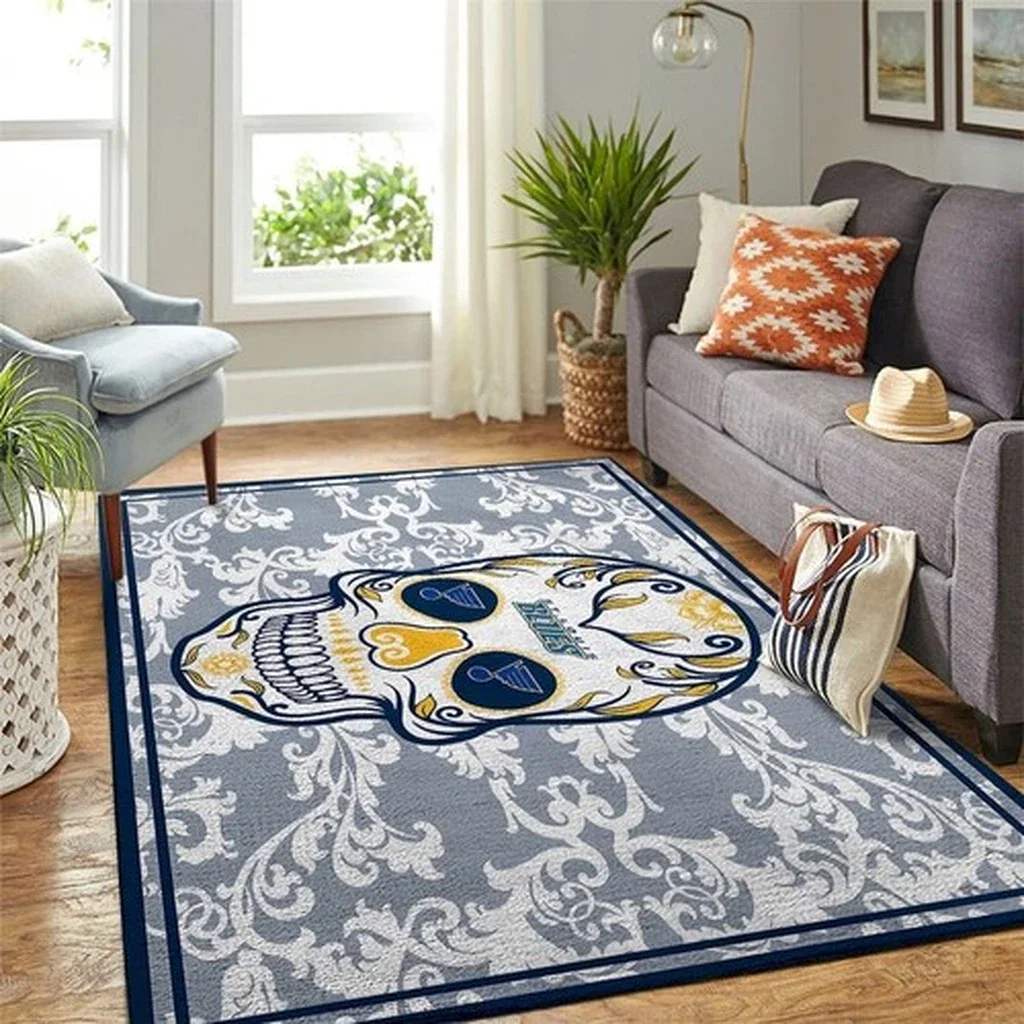Skull Rug for Modern Living Room Home Decor Blue and Gray