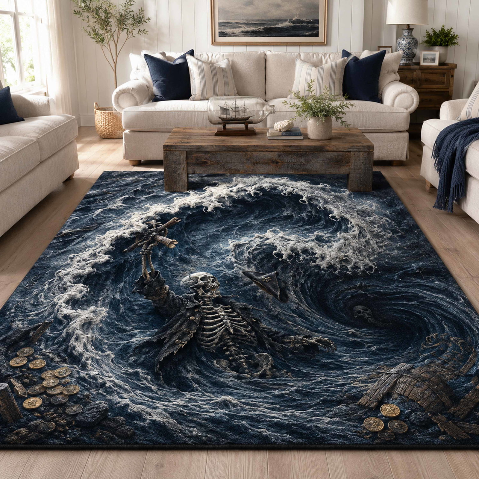 Skull Voyage Area Rug - Non-Slip Washable 3D Print Rug for Living Room & BedroomTVC210849