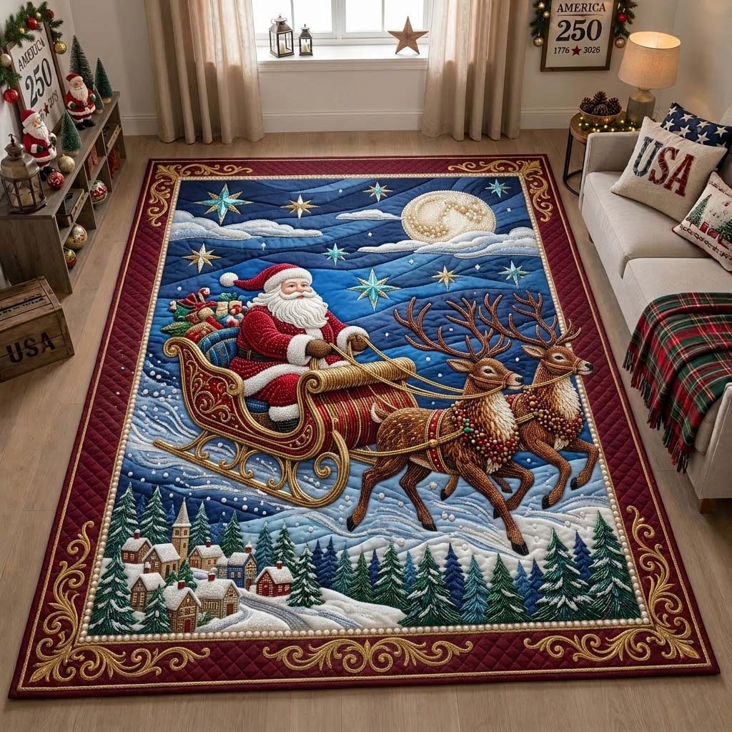 Sleigh Over Village Area Rug - Non-Slip Washable 3D Print Rug for Living Room & BedroomTVC210869