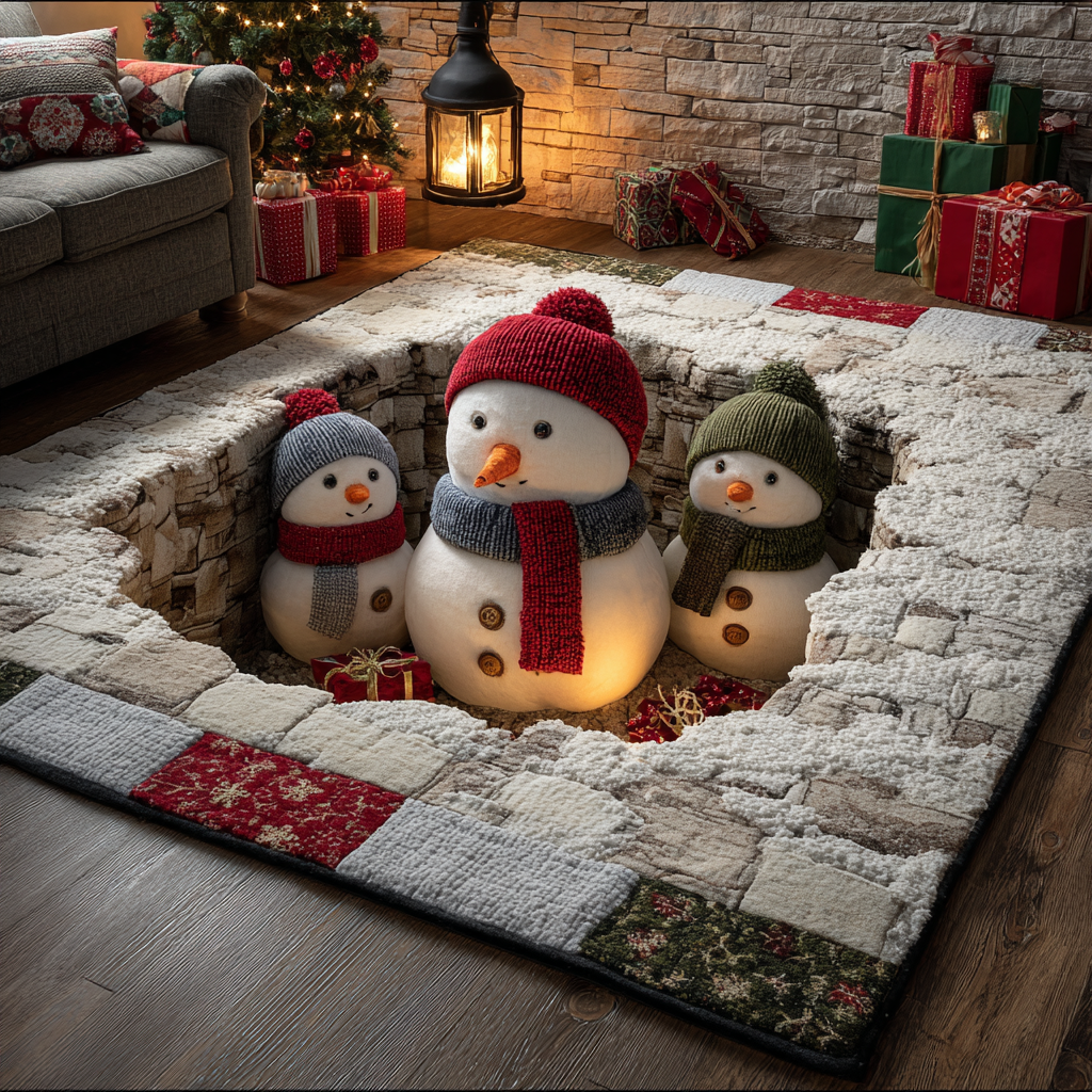 Smiling Snowman Area Rug - Non-Slip Washable 3D Print Rug for Living Room & BedroomTVC2108117