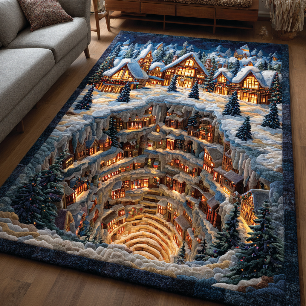 Snow Village Area Rug - Non-Slip Washable 3D Print Rug for Living Room & BedroomTVC2108117