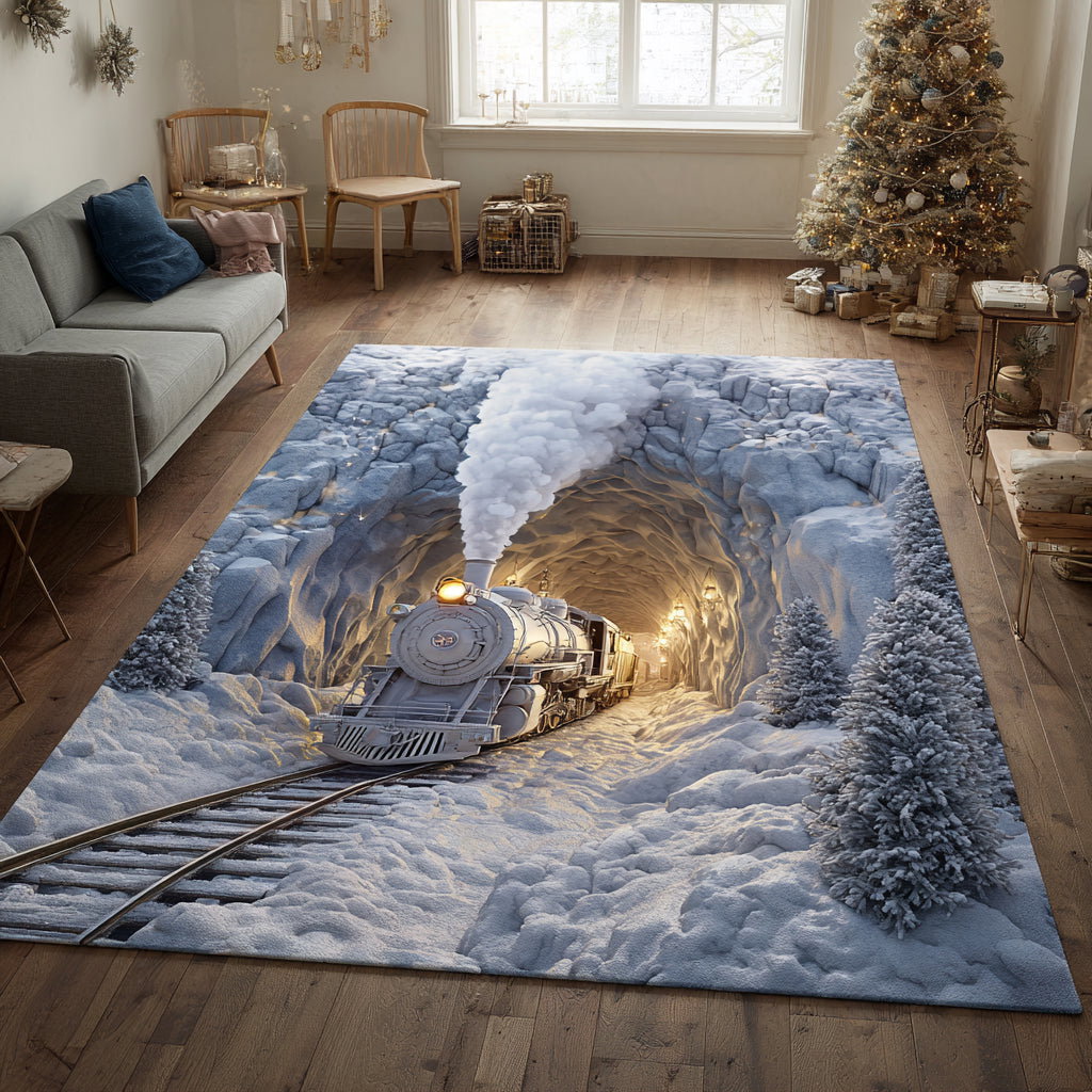 Snowlight Path Train Area Rug - Non-Slip Washable 3D Print Rug for Living Room & BedroomTVC2108116