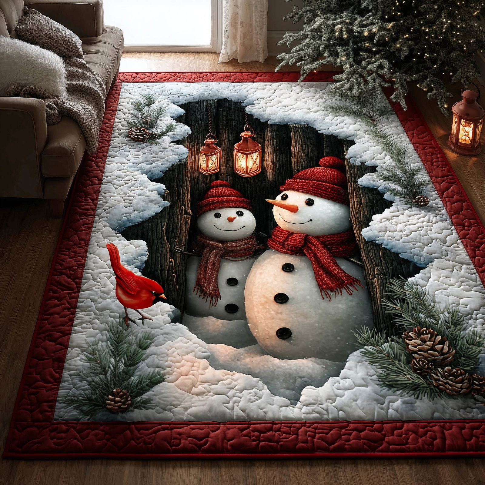 Snowman Delights Area Rug - Non-Slip Washable 3D Print Rug for Living Room & Bedroom (DesignTVC2108188