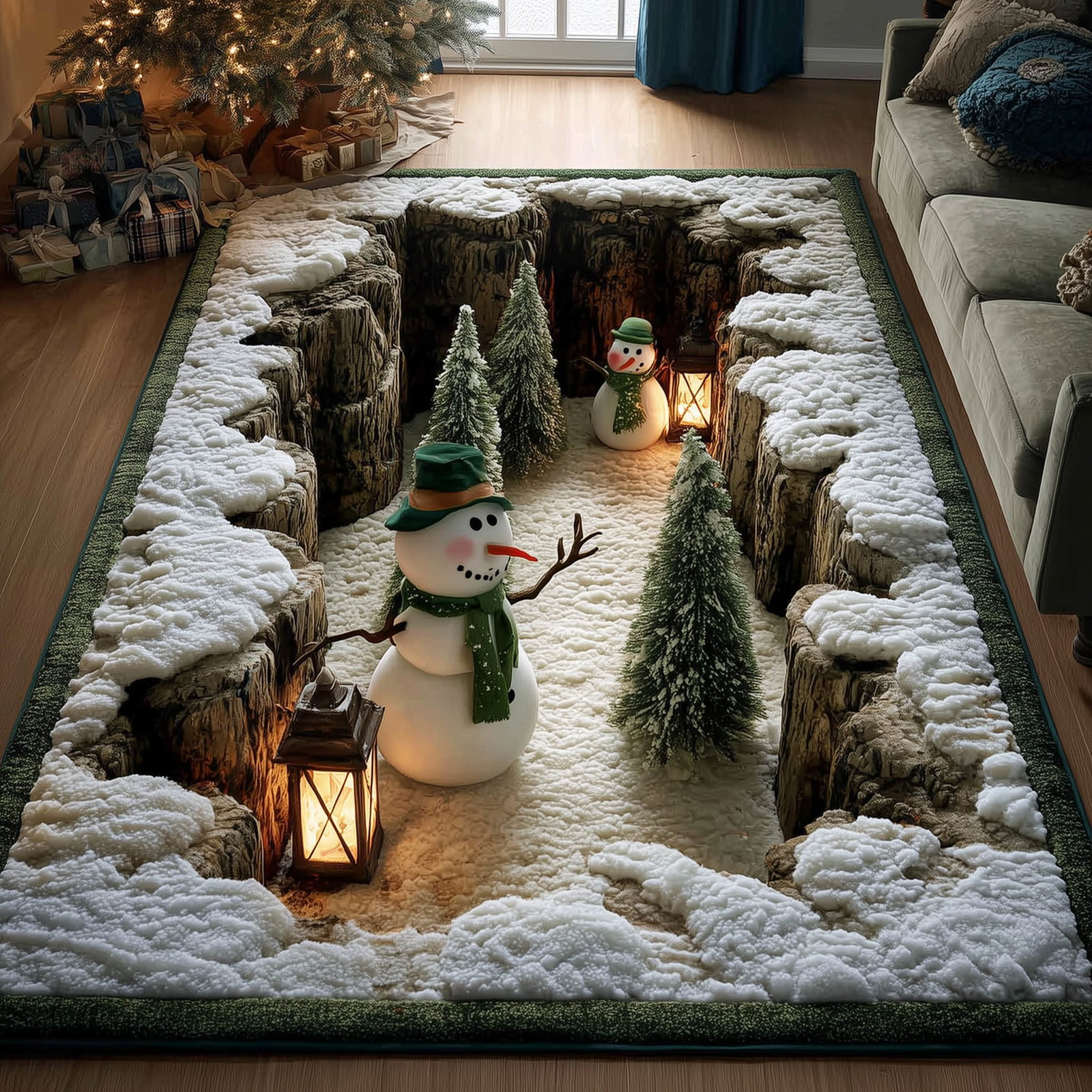 Snowman Delights Area Rug - Non-Slip Washable 3D Print Rug for Living Room & BedroomTVC2108155