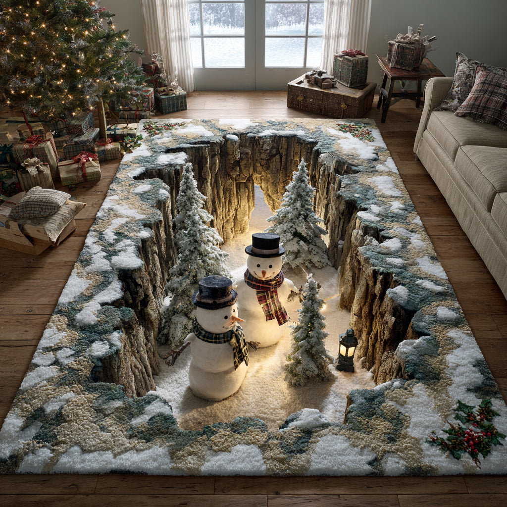 Snowman Frozen Hollow Area Rug - Non-Slip Washable 3D Print Rug for Living Room & BedroomTVC2108116