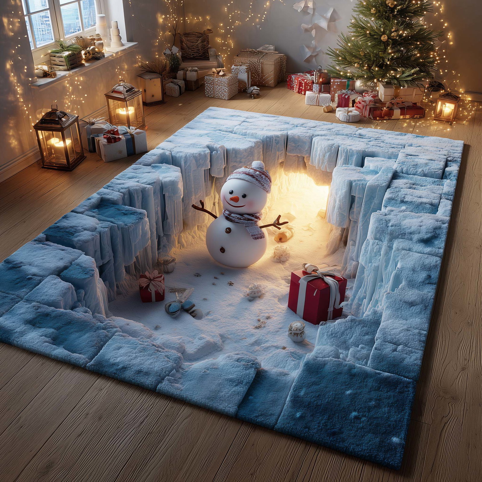 Snowman Lane Area Rug - Non-Slip Washable 3D Print Rug for Living Room & Bedroom (DesignTVC2108187