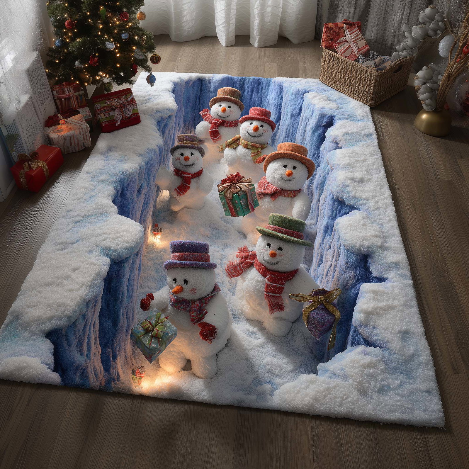 Snowman Lane Area Rug - Non-Slip Washable 3D Print Rug for Living Room & BedroomTVC2108155