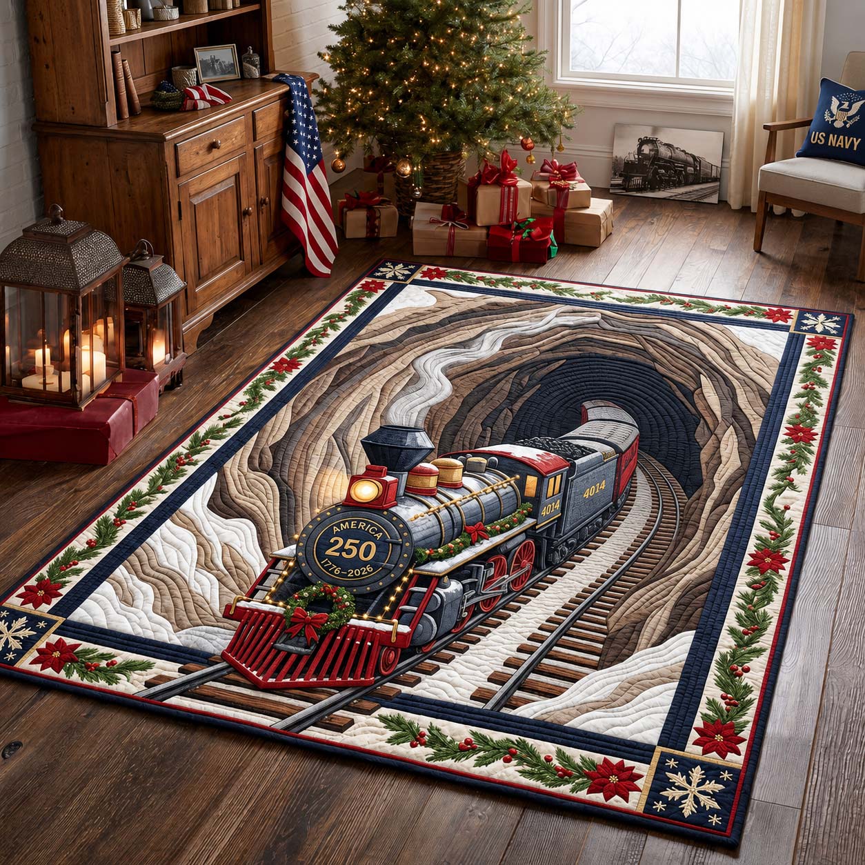 Snowy Christmas Express Area Rug - Non-Slip Washable 3D Print Rug for Living Room & BedroomTVC210869