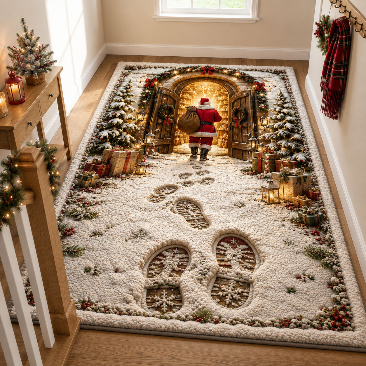Snowy Footprints To Doorway Area Rug - Non-Slip Washable 3D Print Rug for Living Room & BedroomTVC210867