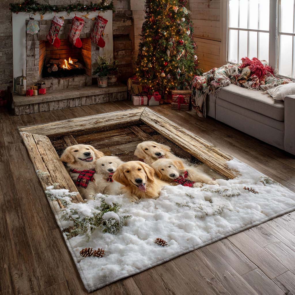 Snowy Golden Den Area Rug - Non-Slip Washable 3D Print Rug for Living Room & BedroomTVC2108115