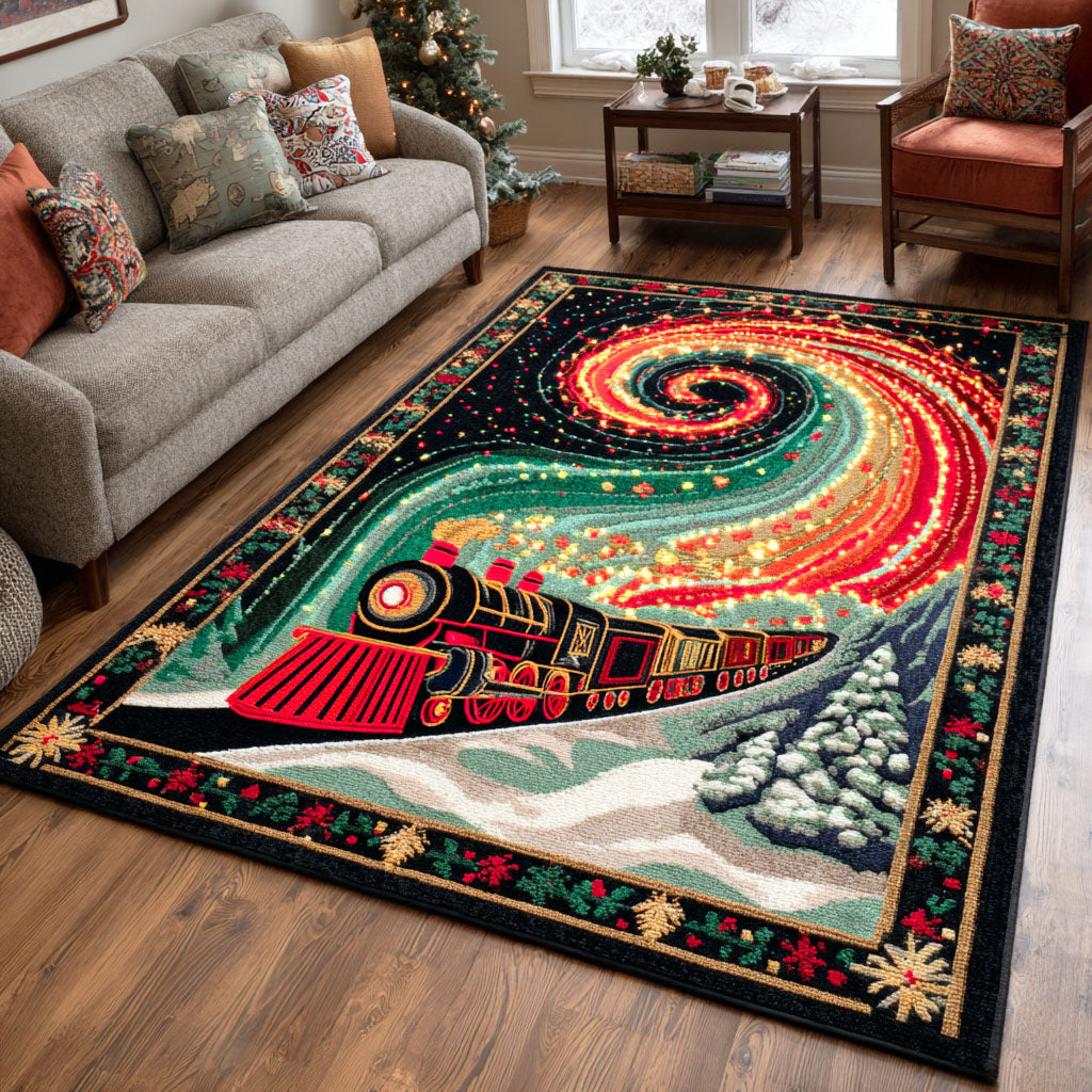 Snowy Night Railway Area Rug - Non-Slip Washable 3D Print Rug for Living Room & BedroomTVC2108115
