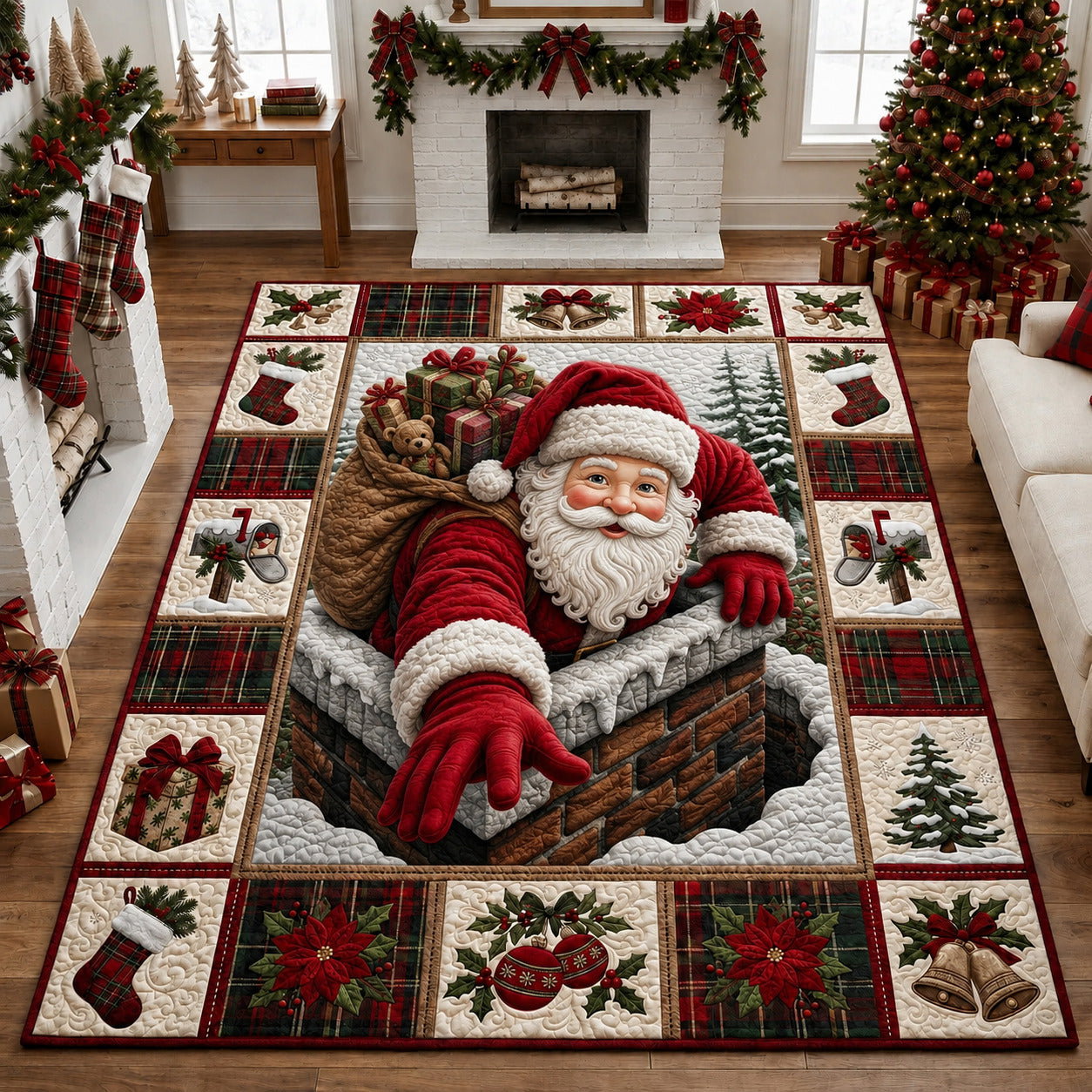 Snowy Rooftop Toy Sack Area Rug - Non-Slip Washable 3D Print Rug for Living Room & BedroomTVC210862