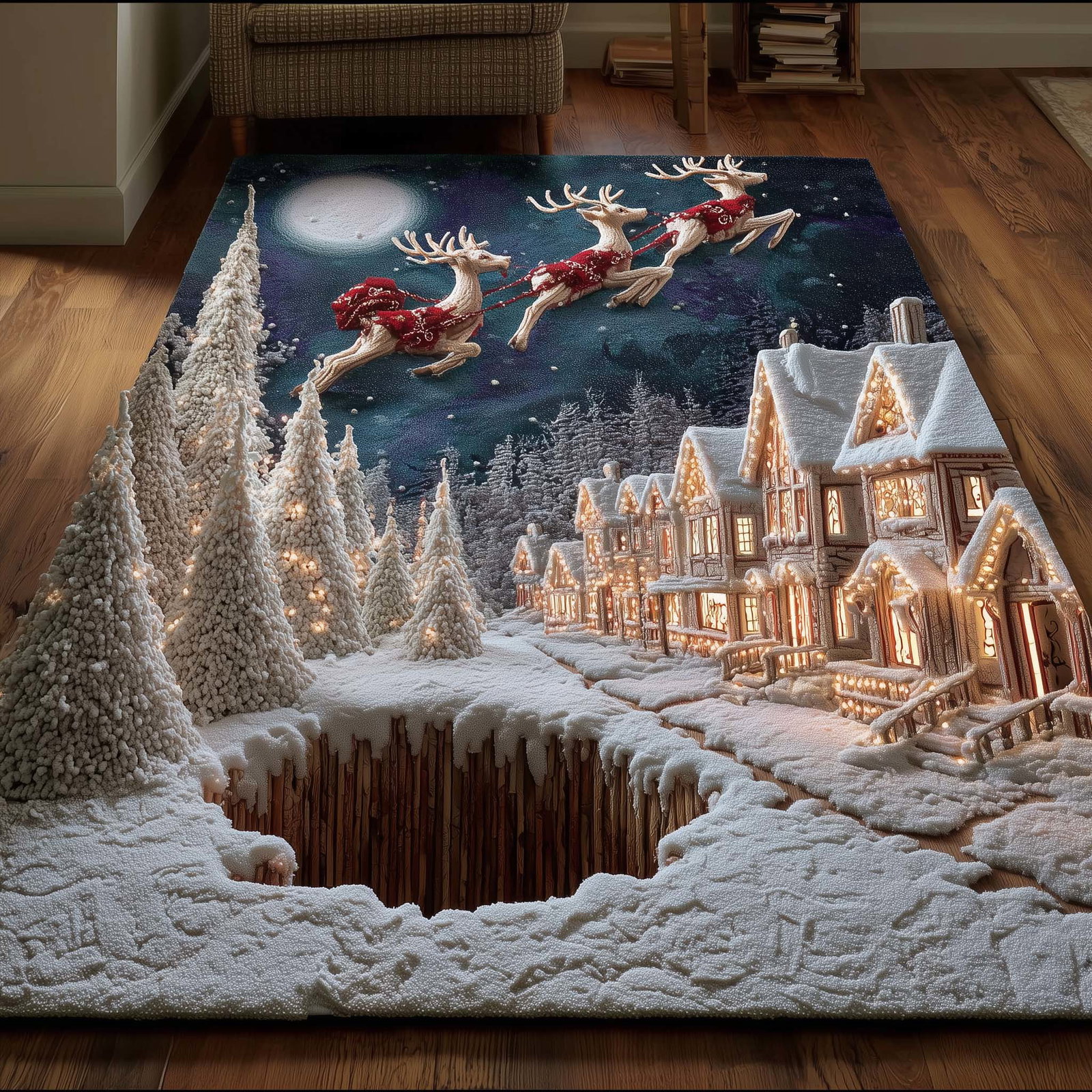 Snowy Village Area Rug - Non-Slip Washable 3D Print Rug for Living Room & Bedroom (DesignTVC2108187