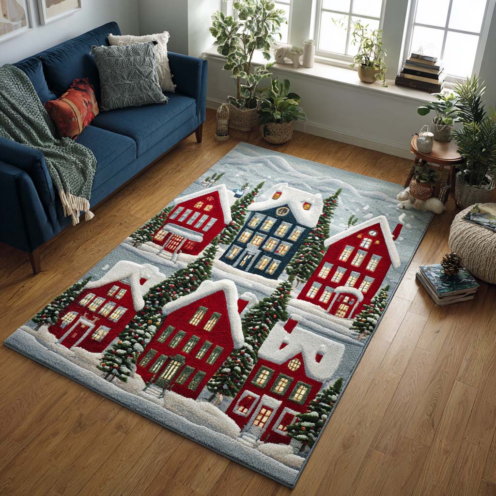 Snowy Village Area Rug - Non-Slip Washable 3D Print Rug for Living Room & BedroomTVC2108115