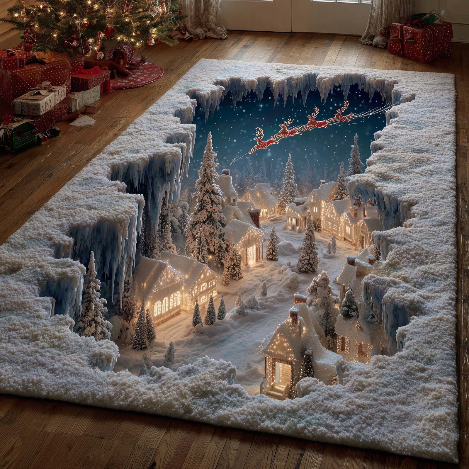 Snowy Village Area Rug - Non-Slip Washable 3D Print Rug for Living Room & BedroomTVC2108155