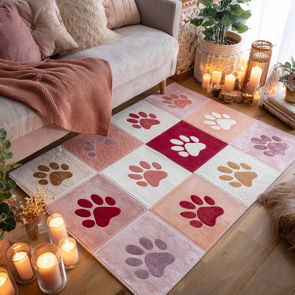 Soft Blush Paw Area Rug - Non-Slip Washable 3D Print Rug for Living Room & BedroomTVC2108115