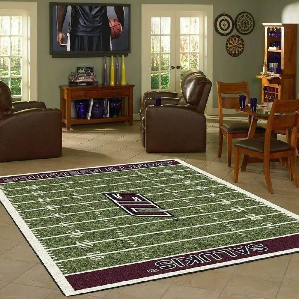 Southern Illinois Salukis Football Field Rug Carpet Green and White