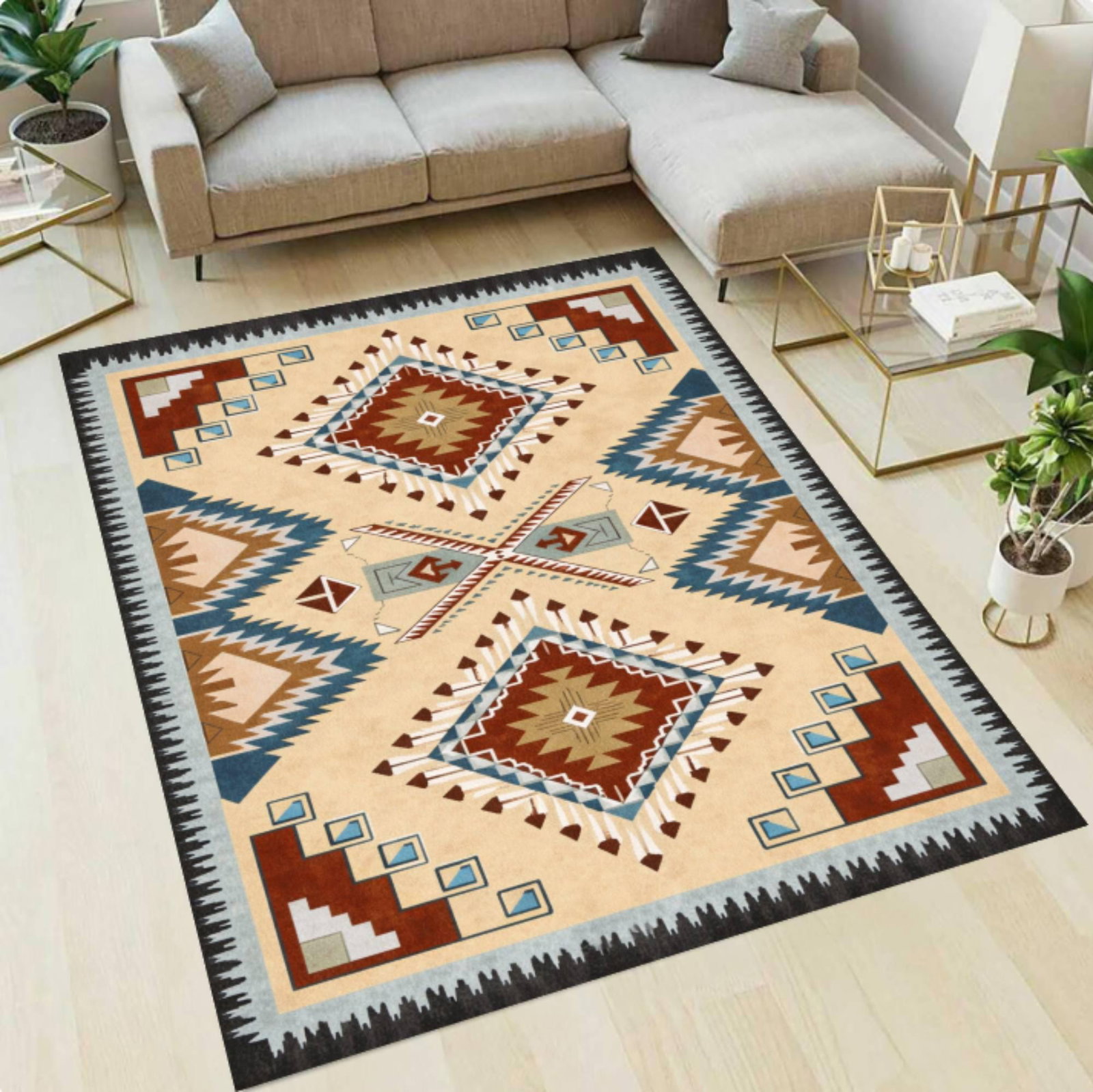 Southwestern Aztec Area Rug, Tribal Geometric Boho Western DecorTVC1708395