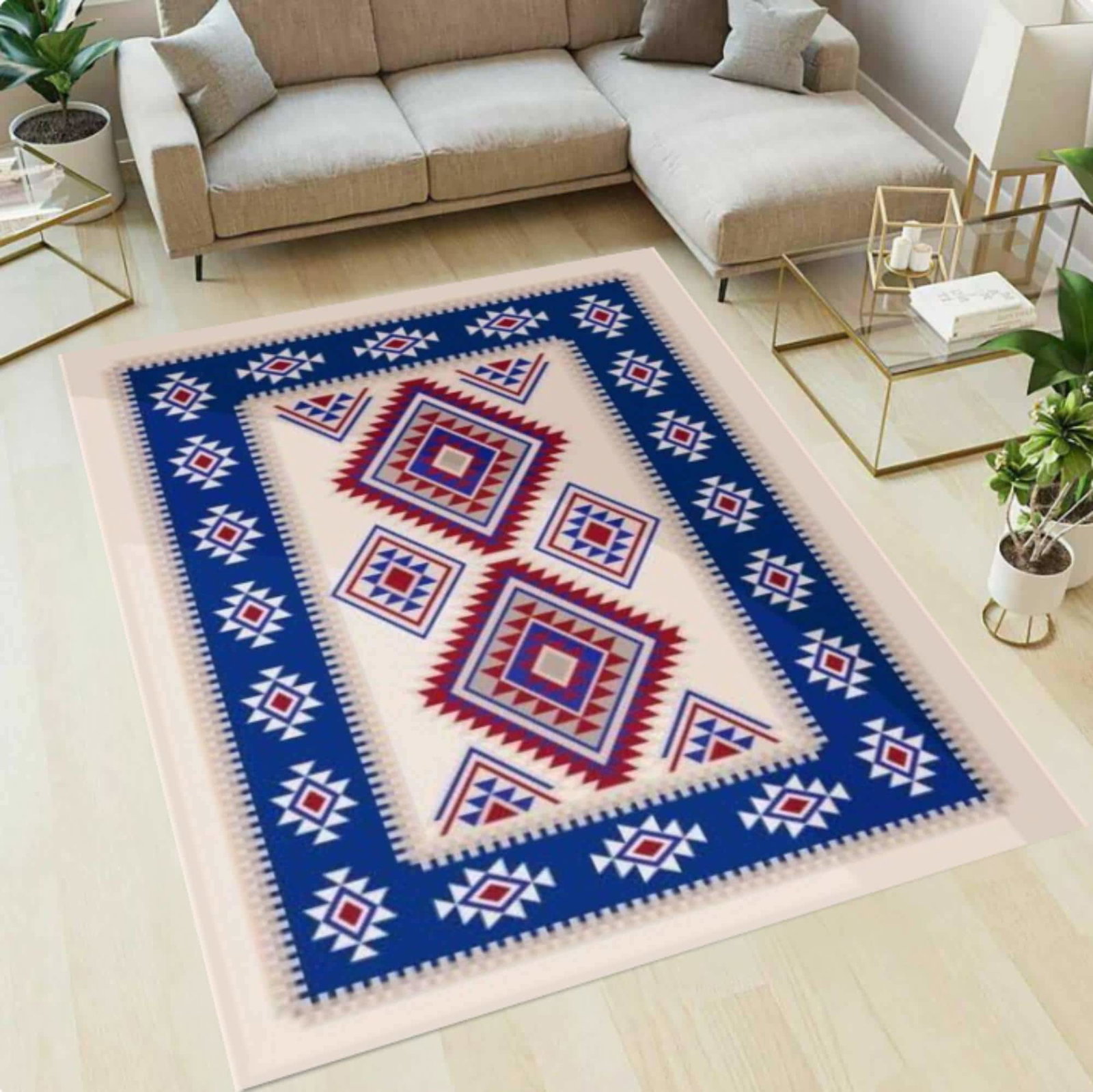 Southwestern Geometric Area Rug,Tribal Aztec Pattern Blue Red DesignTVC1708387