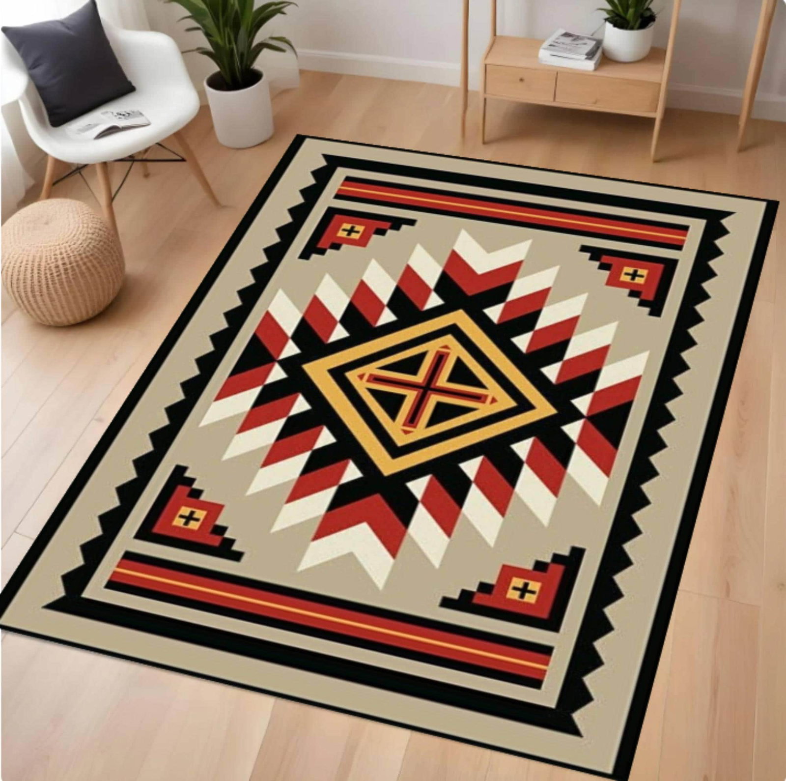 Southwestern Geometric Rug Tribal Rug in Azteek Style Modern BohoTVC1708358
