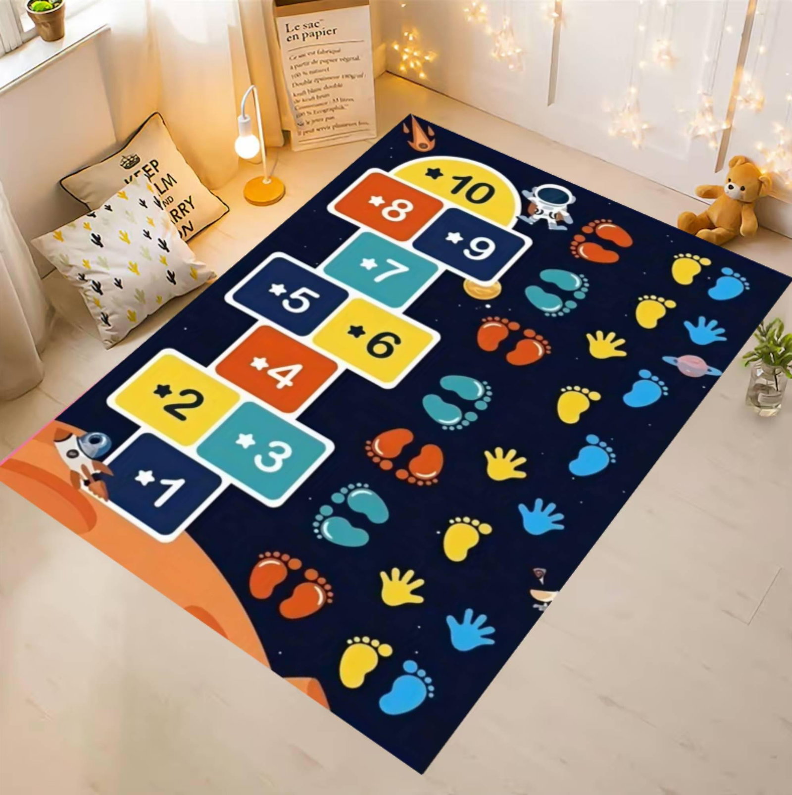 Space Theme Hopscotch Area Rug, Space Theme Playroom DecorTVC1708395