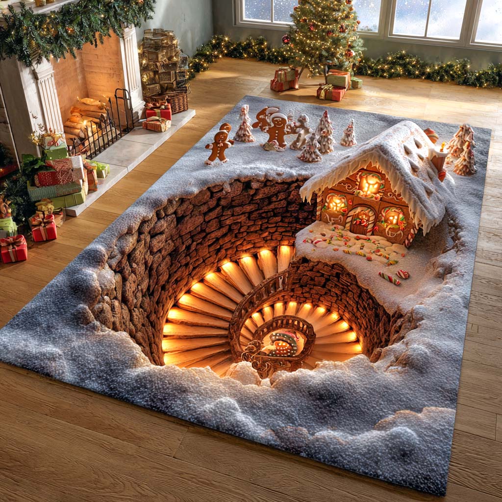 Spiral Ginger Village Area Rug - Non-Slip Washable 3D Print Rug for Living Room & BedroomTVC2108114