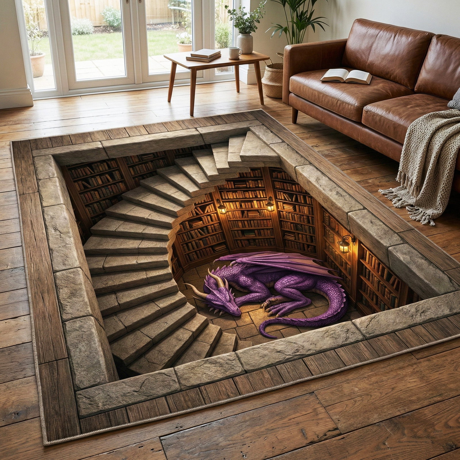 Spiral Stairwell Area Rug - Non-Slip Washable 3D Print Rug for Living Room & BedroomTVC2108114