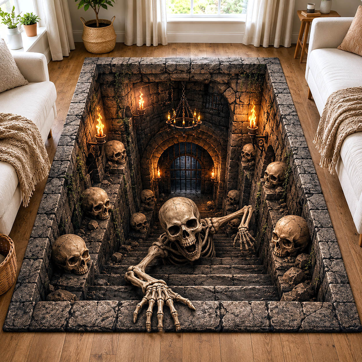 Spooky Bones Halloween Area Rug - Non-Slip Washable 3D Print Rug for Living Room & BedroomTVC2108154