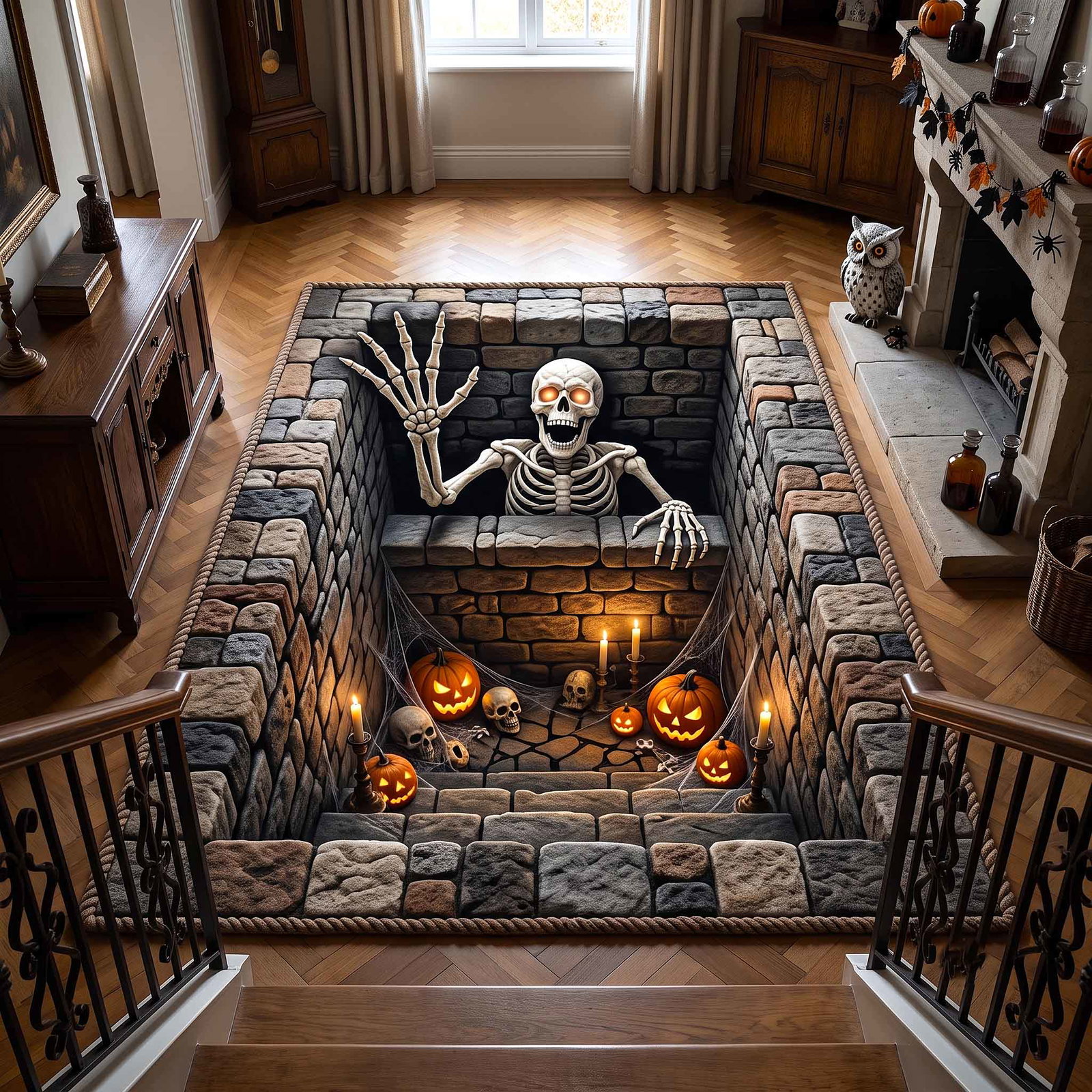 Spooky Skeleton Halloween Area Rug - Non-Slip Washable 3D Print Rug for Living Room & Bedroom (DesignTVC2108187