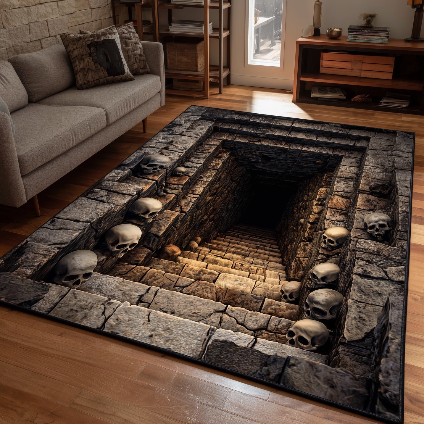 Spooky Tunnel Halloween Area Rug - Non-Slip Washable 3D Print Rug for Living Room & BedroomTVC2108154