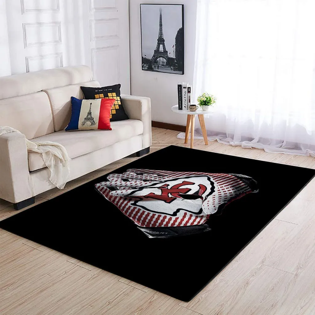 Sports Glove Area Rug Modern Design for Living Room Black and Red