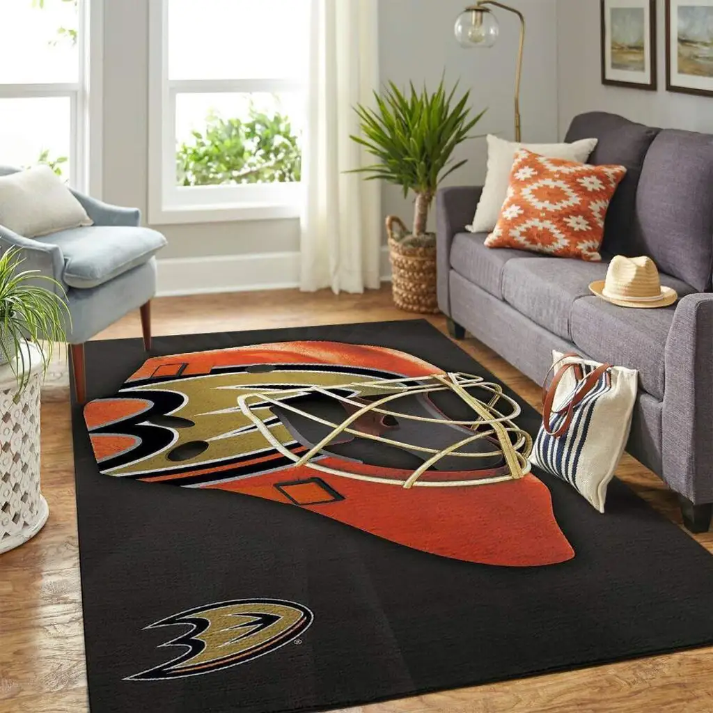 Sports Helmet Area Rug Modern Design for Living Room Blue and Yellow
