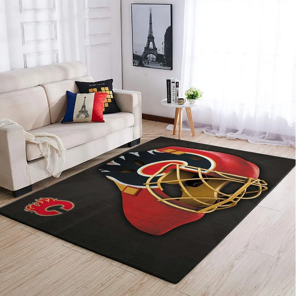 Sports Helmet Area Rug Modern Living Room Carpet Black and Green