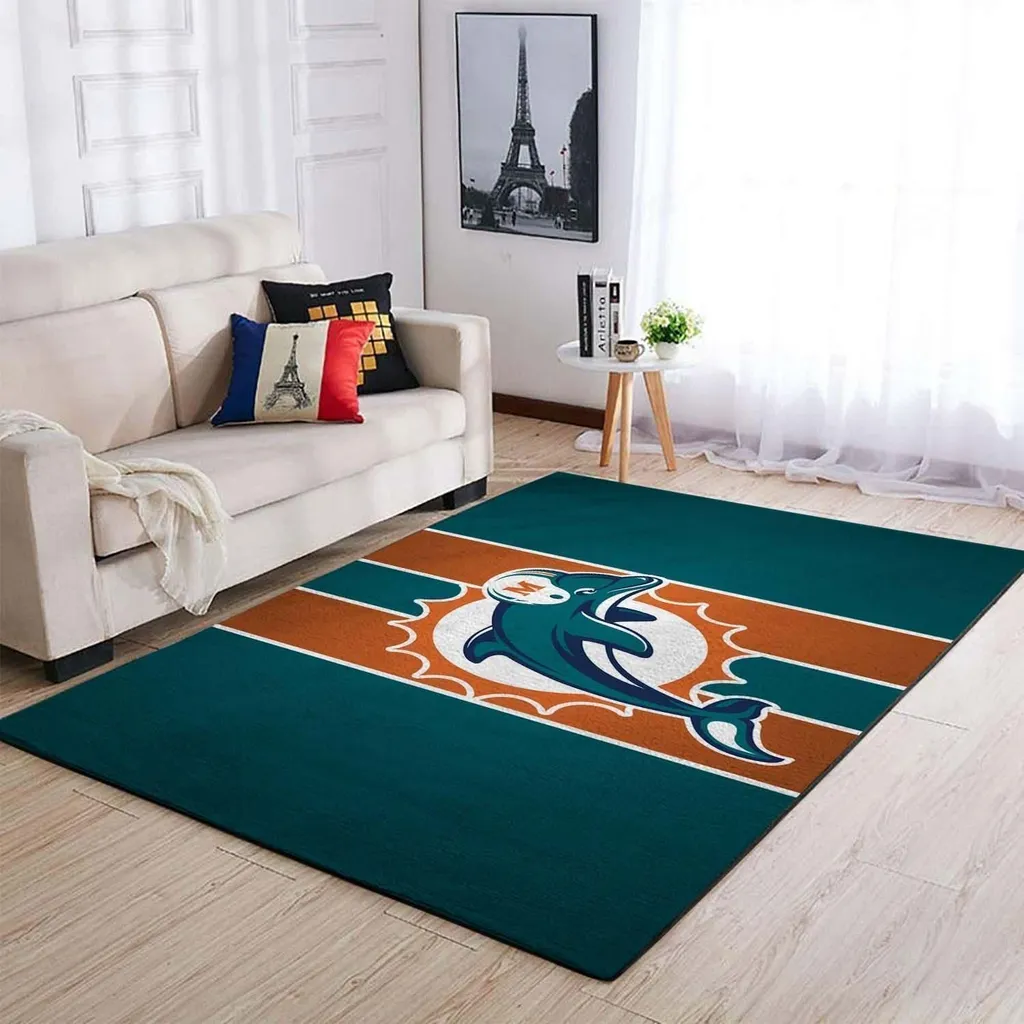 Sports Inspired Area Rug for Living Room Decor Orange and Teal